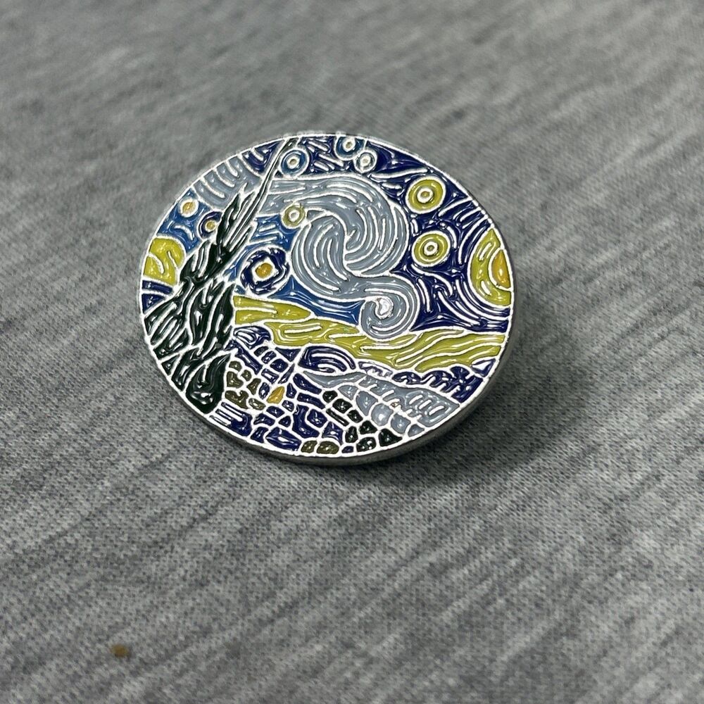 Enamel Pin Starry Night Brooch Van Gogh Lapel Artist Badge Jewelry, New,Oval - Picture 3 of 8
